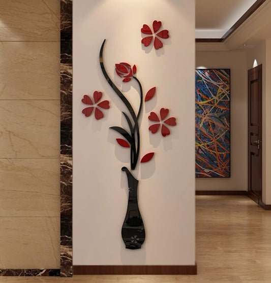 3D Vase Wall Murals for Living Room & Bedroom, DIY Wall Decal, Originality Stickers Gift, Red, 59 X 23 inches