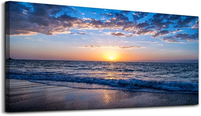 Wall Art Moon Sea blue Ocean Landscape Paintings Bedroom Canvas Art Print wall art for living room Paintings for Wall Decor and Home Decor (20 x 40inch x 1pcs)