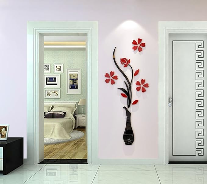 3D Vase Wall Murals for Living Room & Bedroom, DIY Wall Decal, Originality Stickers Gift, Red, 59 X 23 inches